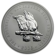 Australia 10 Dollars Kookaburras on a gum tree 2006  THE AUSTRALIAN KOOKABURRA 10 OZ. 999 SILVER ∙ 2006∙ coin reverse Australia 10 Dollars Kookaburras on a gum tree 2006  THE AUSTRALIAN KOOKABURRA 10 OZ. 999 SILVER ∙ 2006∙ coin reverse