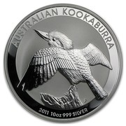 Australia 10 Dollars Perched Kookaburra 2011 AUSTRALIAN KOOKABURRA 2011 10 OZ 999 SILVER P coin reverse Australia 10 Dollars Perched Kookaburra 2011 AUSTRALIAN KOOKABURRA 2011 10 OZ 999 SILVER P coin reverse