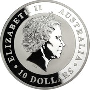 Australia 10 Dollars The Kookaburra 2014 KM# 2118 ELIZABETH II AUSTRALIA 10 DOLLARS IRB coin obverse Australia 10 Dollars The Kookaburra 2014 KM# 2118 ELIZABETH II AUSTRALIA 10 DOLLARS IRB coin obverse