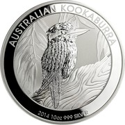 Australia 10 Dollars The Kookaburra 2014 KM# 2118 AUSTRALIAN KOOKABURRA 2014 10 OZ 999 SILVER P NM coin reverse Australia 10 Dollars The Kookaburra 2014 KM# 2118 AUSTRALIAN KOOKABURRA 2014 10 OZ 999 SILVER P NM coin reverse