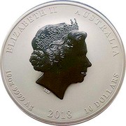 Australia 10 Dollars Year of the Dog 2018 2018 ELIZABETH II AUSTRALIA 10 OZ 9999 AG 2018 10 DOLLARS IRB coin obverse Australia 10 Dollars Year of the Dog 2018 2018 ELIZABETH II AUSTRALIA 10 OZ 9999 AG 2018 10 DOLLARS IRB coin obverse