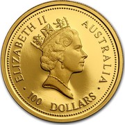 Australia 100 Dollars Australian Nugget 1998 ELIZABETH II AUSTRALIA 100 DOLLARS RDM coin obverse Australia 100 Dollars Australian Nugget 1998 ELIZABETH II AUSTRALIA 100 DOLLARS RDM coin obverse