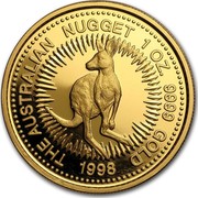 Australia 100 Dollars Australian Nugget 1998 THE AUSTRALIAN NUGGET 1 OZ. 9999 GOLD 1998 P coin reverse Australia 100 Dollars Australian Nugget 1998 THE AUSTRALIAN NUGGET 1 OZ. 9999 GOLD 1998 P coin reverse