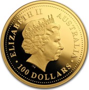 Australia 100 Dollars Australian Prospector 150th Anniversary 2001  ELIZABETH II AUSTRALIA 100 DOLLARS coin obverse Australia 100 Dollars Australian Prospector 150th Anniversary 2001  ELIZABETH II AUSTRALIA 100 DOLLARS coin obverse