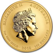 Australia 100 Dollars Dragon & Phoenix 2018 ELIZABETH II AUSTRALIA 1 OZ 9999 GOLD 2018 100 DOLLARS IRB coin obverse Australia 100 Dollars Dragon & Phoenix 2018 ELIZABETH II AUSTRALIA 1 OZ 9999 GOLD 2018 100 DOLLARS IRB coin obverse