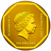 Australia 100 Dollars Emu Road Sign 2015 ELIZABETH II AUSTRALIA 2015 100 DOLLARS IRB coin obverse Australia 100 Dollars Emu Road Sign 2015 ELIZABETH II AUSTRALIA 2015 100 DOLLARS IRB coin obverse