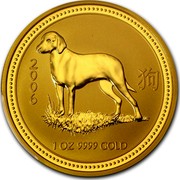 Australia 100 Dollars Lunar Dog 2006 2006 1 OZ 9999 GOLD coin reverse Australia 100 Dollars Lunar Dog 2006 2006 1 OZ 9999 GOLD coin reverse