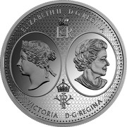 Canada 100 Dollars Medals Series - 150th Anniversary Canadian Confederation 2017 ELIZABETH D G REGINA E II R VICTORIA D G REGINA SB coin obverse Canada 100 Dollars Medals Series - 150th Anniversary Canadian Confederation 2017 ELIZABETH D G REGINA E II R VICTORIA D G REGINA SB coin obverse