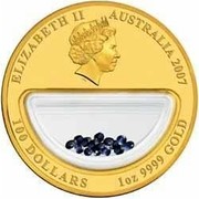 Australia 100 Dollars Treasures of Australia - Sapphires 2007 ELIZABETH II AUSTRALIA 2007 100 DOLLARS 1 OZ 9999 GOLD IRB coin obverse Australia 100 Dollars Treasures of Australia - Sapphires 2007 ELIZABETH II AUSTRALIA 2007 100 DOLLARS 1 OZ 9999 GOLD IRB coin obverse