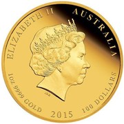 Australia 100 Dollars Year of the Goat (Colorized) 2015 ELIZABETH II AUSTRALIA 1 OZ 9999 GOLD 2015 100 DOLLARS IRB coin obverse Australia 100 Dollars Year of the Goat (Colorized) 2015 ELIZABETH II AUSTRALIA 1 OZ 9999 GOLD 2015 100 DOLLARS IRB coin obverse