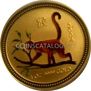 Australia 100 Dollars Year of the Monkey (Colorized) 2004 KM# 672a 2004 1 OZ 9999 GOLD coin reverse Australia 100 Dollars Year of the Monkey (Colorized) 2004 KM# 672a 2004 1 OZ 9999 GOLD coin reverse