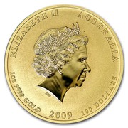 Australia 100 Dollars Year of the Ox (Colorized) 2009 ELIZABETH II AUSTRALIA 1 OZ 9999 GOLD 2009 100 DOLLARS IRB coin obverse Australia 100 Dollars Year of the Ox (Colorized) 2009 ELIZABETH II AUSTRALIA 1 OZ 9999 GOLD 2009 100 DOLLARS IRB coin obverse
