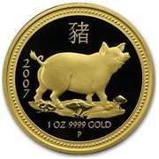 Australia 100 Dollars Year of the Pig 2007 KM# 1906a 2007 1 OZ 9999 GOLD P coin reverse Australia 100 Dollars Year of the Pig 2007 KM# 1906a 2007 1 OZ 9999 GOLD P coin reverse
