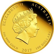 Australia 100 Dollars Year of the Rooster 2017 ELIZABETH II AUSTRALIA 1 OZ 9999 GOLD 2017 100 DOLLARS IRB coin obverse Australia 100 Dollars Year of the Rooster 2017 ELIZABETH II AUSTRALIA 1 OZ 9999 GOLD 2017 100 DOLLARS IRB coin obverse