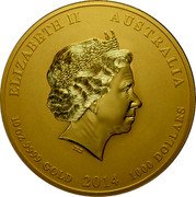 Australia 1000 Dollars Year of the Horse 2014 KM# 2107 ELIZABETH II AUSTRALIA 10 OZ 9999 GOLD 2014 1000 DOLLARS IRB coin obverse Australia 1000 Dollars Year of the Horse 2014 KM# 2107 ELIZABETH II AUSTRALIA 10 OZ 9999 GOLD 2014 1000 DOLLARS IRB coin obverse
