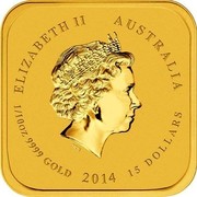 Australia 15 Dollars Andalusian Horse 2014 ELIZABETH II AUSTRALIA 1/10 OZ 9999 GOLD 2014 15 DOLLARS IRB coin obverse Australia 15 Dollars Andalusian Horse 2014 ELIZABETH II AUSTRALIA 1/10 OZ 9999 GOLD 2014 15 DOLLARS IRB coin obverse