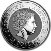 Australia 15 Dollars Year of the Dog 2006 ELIZABETH II AUSTRALIA 15 DOLLARS IRB coin obverse Australia 15 Dollars Year of the Dog 2006 ELIZABETH II AUSTRALIA 15 DOLLARS IRB coin obverse