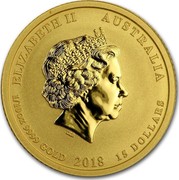 Australia 15 Dollars Year of the Dog 2018 ELIZABETH II AUSTRALIA 1/10 OZ 9999 GOLD 2018 15 DOLLARS IRB coin obverse Australia 15 Dollars Year of the Dog 2018 ELIZABETH II AUSTRALIA 1/10 OZ 9999 GOLD 2018 15 DOLLARS IRB coin obverse