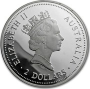 Australia 2 Dollars A Kookaburras at a nest (Johanna Privy) 1996 ELIZABETH II AUSTRALIA 2 DOLLARS coin obverse Australia 2 Dollars A Kookaburras at a nest (Johanna Privy) 1996 ELIZABETH II AUSTRALIA 2 DOLLARS coin obverse