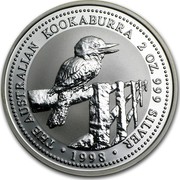 Australia 2 Dollars A Laughing Kookaburra 1998 THE AUSTRALIAN KOOKABURRA 2 OZ. 999 SILVER 1998 coin reverse Australia 2 Dollars A Laughing Kookaburra 1998 THE AUSTRALIAN KOOKABURRA 2 OZ. 999 SILVER 1998 coin reverse