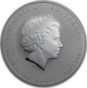 Australia 2 Dollars Year of the Rabbit (Colorized) 2011 ELIZABETH II AUSTRALIA 2 OZ 999 SILVER 2011 2 DOLLARS IRB coin obverse Australia 2 Dollars Year of the Rabbit (Colorized) 2011 ELIZABETH II AUSTRALIA 2 OZ 999 SILVER 2011 2 DOLLARS IRB coin obverse