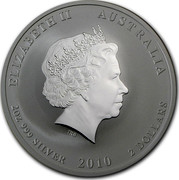 Australia 2 Dollars Year of the Tiger (Colorized) 2010 ELIZABETH II AUSTRALIA 2OZ 999 SILVER 2010 2 DOLLARS IRB coin obverse Australia 2 Dollars Year of the Tiger (Colorized) 2010 ELIZABETH II AUSTRALIA 2OZ 999 SILVER 2010 2 DOLLARS IRB coin obverse