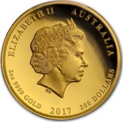 Australia 200 Dollars Dragon & Phoenix 2017 ELIZABETH II AUSTRALIA 2 OZ 9999 GOLD 2017 200 DOLLARS IRB coin obverse