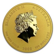 Australia 200 Dollars Year of the Mouse 2008 ELIZABETH II AUSTRALIA 2 OZ 9999 GOLD 2008 200 DOLLARS IRB coin obverse Australia 200 Dollars Year of the Mouse 2008 ELIZABETH II AUSTRALIA 2 OZ 9999 GOLD 2008 200 DOLLARS IRB coin obverse