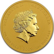 Australia 200 Dollars Year of the Ox 2009 ELIZABETH II AUSTRALIA 2 OZ 9999 GOLD 2009 200 DOLLARS IRB coin obverse Australia 200 Dollars Year of the Ox 2009 ELIZABETH II AUSTRALIA 2 OZ 9999 GOLD 2009 200 DOLLARS IRB coin obverse
