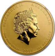 Australia 200 Dollars Year of the Rooster 2017 ELIZABETH II AUSTRALIA 2 OZ 9999 GOLD 2017 200 DOLLARS IRB coin obverse