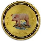 Australia 25 Dollars Year of the Pig (Colorized) 2007 2007 1/4 OZ 9999 GOLD coin reverse Australia 25 Dollars Year of the Pig (Colorized) 2007 2007 1/4 OZ 9999 GOLD coin reverse