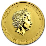 Australia 25 Dollars Year of the Tiger (Colorized) 2010 ELIZABETH II AUSTRALIA 1/4 OZ 9999 GOLD 2010 25 DOLLARS IRB coin obverse Australia 25 Dollars Year of the Tiger (Colorized) 2010 ELIZABETH II AUSTRALIA 1/4 OZ 9999 GOLD 2010 25 DOLLARS IRB coin obverse