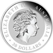 Australia 30 Dollars Australian Kookaburra 2016 ELIZABETH II AUSTRALIA 30 DOLLARS IRB coin obverse Australia 30 Dollars Australian Kookaburra 2016 ELIZABETH II AUSTRALIA 30 DOLLARS IRB coin obverse