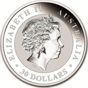 Australia 30 Dollars Australian Kookaburra 2018 ELIZABETH II AUSTRALIA 30 DOLLARS IRB coin obverse Australia 30 Dollars Australian Kookaburra 2018 ELIZABETH II AUSTRALIA 30 DOLLARS IRB coin obverse