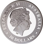 Australia 30 Dollars Kangaroo bounding left 2017 ELIZABETH II AUSTRALIA 30 DOLLARS IRB coin obverse Australia 30 Dollars Kangaroo bounding left 2017 ELIZABETH II AUSTRALIA 30 DOLLARS IRB coin obverse