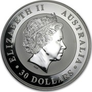 Australia 30 Dollars Kookaburra perched on a tree stump 2011 ELIZABETH II AUSTRALIA 30 DOLLARS IRB coin obverse Australia 30 Dollars Kookaburra perched on a tree stump 2011 ELIZABETH II AUSTRALIA 30 DOLLARS IRB coin obverse