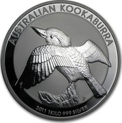 Australia 30 Dollars Kookaburra perched on a tree stump 2011 AUSTRALIAN KOOKABURRA 2011 1 KILO 999 SILVER P coin reverse Australia 30 Dollars Kookaburra perched on a tree stump 2011 AUSTRALIAN KOOKABURRA 2011 1 KILO 999 SILVER P coin reverse