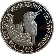 Australia 30 Dollars Kookaburras at a nest 1996 THE AUSTRALIAN KOOKABURRA 1 KILO 999 SILVER 1997 coin reverse Australia 30 Dollars Kookaburras at a nest 1996 THE AUSTRALIAN KOOKABURRA 1 KILO 999 SILVER 1997 coin reverse