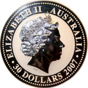 Australia 30 Dollars Lunar Year of the Ox (Colorized) 2007 ELIZABETH II AUSTRALIA 30 DOLLARS 2007 IRB coin obverse Australia 30 Dollars Lunar Year of the Ox (Colorized) 2007 ELIZABETH II AUSTRALIA 30 DOLLARS 2007 IRB coin obverse
