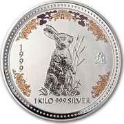 Australia 30 Dollars Lunar Year of the Rabbit (Colorized) 1999 KM# 505a 1999 1 KILO 999 SILVER coin reverse Australia 30 Dollars Lunar Year of the Rabbit (Colorized) 1999 KM# 505a 1999 1 KILO 999 SILVER coin reverse