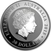 Australia 30 Dollars The Kookaburra 2015 ELIZABETH II AUSTRALIA 2015 30 DOLLARS IRB coin obverse Australia 30 Dollars The Kookaburra 2015 ELIZABETH II AUSTRALIA 2015 30 DOLLARS IRB coin obverse
