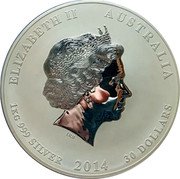 Australia 30 Dollars Year of the Horse 2014 KM# 2115 ELIZABETH II AUSTRALIA 1 KG 999 SILVER 2014 30 DOLLARS IRB coin obverse Australia 30 Dollars Year of the Horse 2014 KM# 2115 ELIZABETH II AUSTRALIA 1 KG 999 SILVER 2014 30 DOLLARS IRB coin obverse