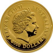 Australia 3000 Dollars Piglet 2007 ELIZABETH II AUSTRALIA 3000 DOLLARS IRB coin obverse Australia 3000 Dollars Piglet 2007 ELIZABETH II AUSTRALIA 3000 DOLLARS IRB coin obverse