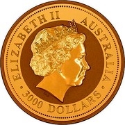Australia 3000 Dollars Year of the Dog 2006 ELIZABETH II AUSTRALIA 3000 DOLLARS IRB coin obverse Australia 3000 Dollars Year of the Dog 2006 ELIZABETH II AUSTRALIA 3000 DOLLARS IRB coin obverse