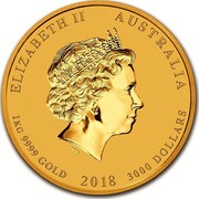 Australia 3000 Dollars Year of the Dog 2018 ELIZABETH II AUSTRALIA 1 KG 9999 GOLD 3000 DOLLARS coin obverse Australia 3000 Dollars Year of the Dog 2018 ELIZABETH II AUSTRALIA 1 KG 9999 GOLD 3000 DOLLARS coin obverse