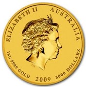 Australia 3000 Dollars Year of the Ox 2009 ELIZABETH II AUSTRALIA 1 KG 9999 GOLD 2009 3000 DOLLARS IRB coin obverse Australia 3000 Dollars Year of the Ox 2009 ELIZABETH II AUSTRALIA 1 KG 9999 GOLD 2009 3000 DOLLARS IRB coin obverse