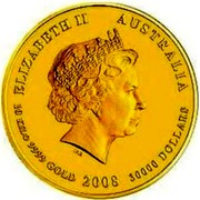 Australia 30000 Dollars Year of the Mouse 2008 ELIZABETH II AUSTRALIA 10 KILO 9999 GOLD 2008 30000 DOLLARS IRB coin obverse Australia 30000 Dollars Year of the Mouse 2008 ELIZABETH II AUSTRALIA 10 KILO 9999 GOLD 2008 30000 DOLLARS IRB coin obverse