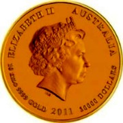 Australia 30000 Dollars Year of the Rabbit 2011 KM# 1489 ELIZABETH II AUSTRALIA 10 KILO 9999 GOLD 2011 30000 DOLLARS IRB coin obverse Australia 30000 Dollars Year of the Rabbit 2011 KM# 1489 ELIZABETH II AUSTRALIA 10 KILO 9999 GOLD 2011 30000 DOLLARS IRB coin obverse