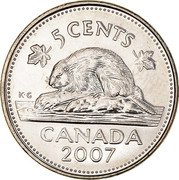 Canada 5 Cents Beaver 2007 KM# 491a 5 CENTS CANADA *YEAR* K∙G coin reverse Canada 5 Cents Beaver 2007 KM# 491a 5 CENTS CANADA *YEAR* K∙G coin reverse
