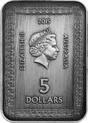 Australia 5 Dollars Magna Carta 2015 KM# 2199 ELIZABETH II 2015 AUSTRALIA 5 DOLLARS IRB coin obverse Australia 5 Dollars Magna Carta 2015 KM# 2199 ELIZABETH II 2015 AUSTRALIA 5 DOLLARS IRB coin obverse